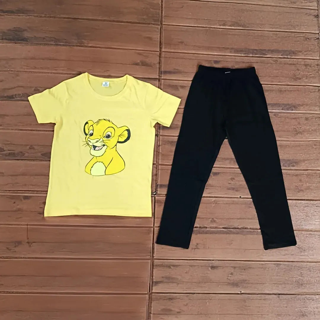 Teebuyindia Kids Unisex T-Shirt Pant Set Simba Yellow Plain Kids Unisex T-Shirt Pant Set Simba Yellow Plain