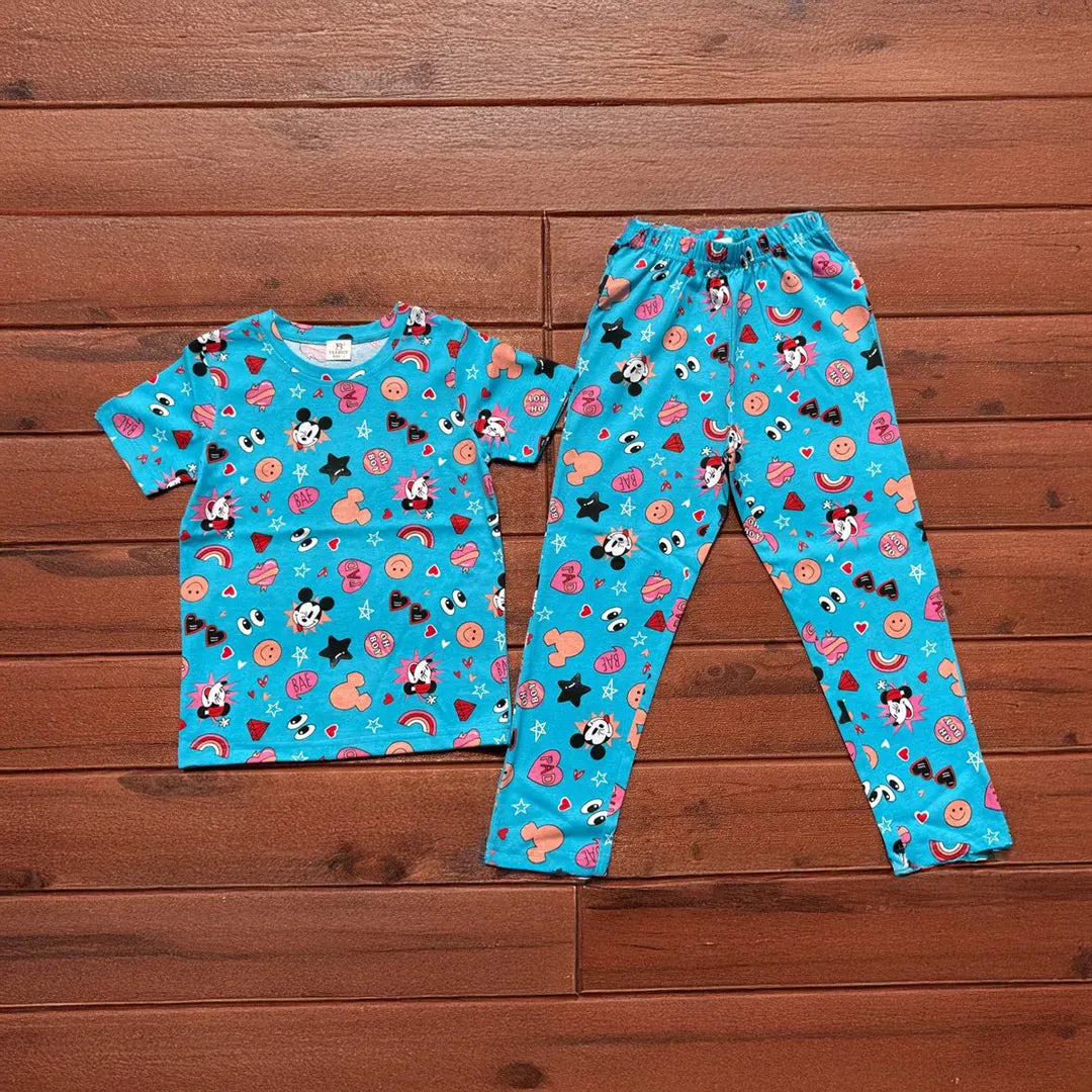 Teebuyindia Kids Unisex T-Shirt Pant Set Blue Heart Print Kids Unisex T-Shirt Pant Set Blue Heart Print