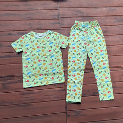 Teebuyindia Kids Unisex T-Shirt Pant Set Green Car Print Kids Unisex T-Shirt Pant Set Green Car Print