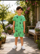 Teebuyindia kids wear ELITE KIDS UNISEX SHORTSET-Green Basket Ball ELITE KIDS UNISEX SHORTSET-Green Basket Ball