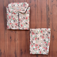 Teebuyclothing ELITE WOMENS SHIRT + PANT PYJAMA SET BEIGE FLOWER ELITE WOMENS SHIRT + PANT PYJAMA SET BEIGE FLOWER