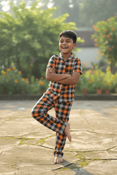 Teebuyindia kids wear ELITE KIDS UNISEX SHIRT SET ORANGE CHECKS ELITE KIDS UNISEX SHIRT SET ORANGE CHECKS