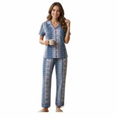 Teebuyclothing ELITE WOMENS SHIRT + PANT PYJAMA SET BLUE RANGOLI ELITE WOMENS SHIRT + PANT PYJAMA SET BLUE RANGOLI