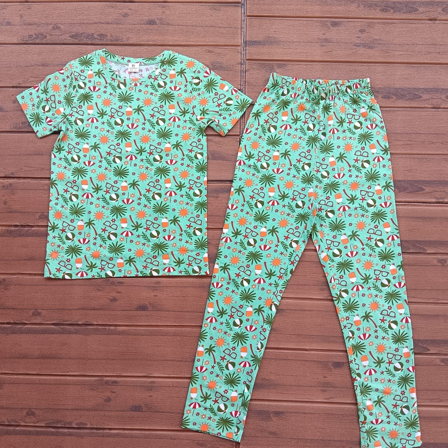 Teebuyindia kids wear Kids Unisex T-Shirt Pant Set Green COCONUT PRINT Kids Unisex T-Shirt Pant Set Green COCONUT PRINT