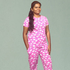 WOMENS PYAJAM SET WITH SIDE POCKET PINK