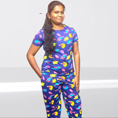 WOMENS PYAJAM SET WITH SIDE POCKET BLUE BIRD