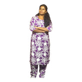 Purple Floral Rayon Kurti Set with Pocket