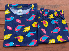 WOMENS PYAJAM SET WITH SIDE POCKET BLUE BIRD