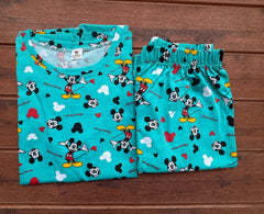 WOMENS PYAJAM SET WITH SIDE POCKET BLUE MICKEY
