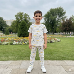 Teebuyindia kids wear Elite Kids unisex TSHIRT+PANT BEIGE DINO STRIPES Elite Kids unisex TSHIRT+PANT BEIGE DINO STRIPES