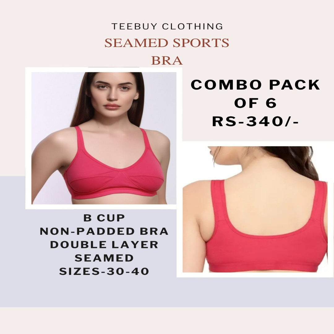 Teebuyclothing B-16-SEAMED SPORTS BRA ( PACK OF 6) B-16-SEAMED SPORTS BRA ( PACK OF 6)