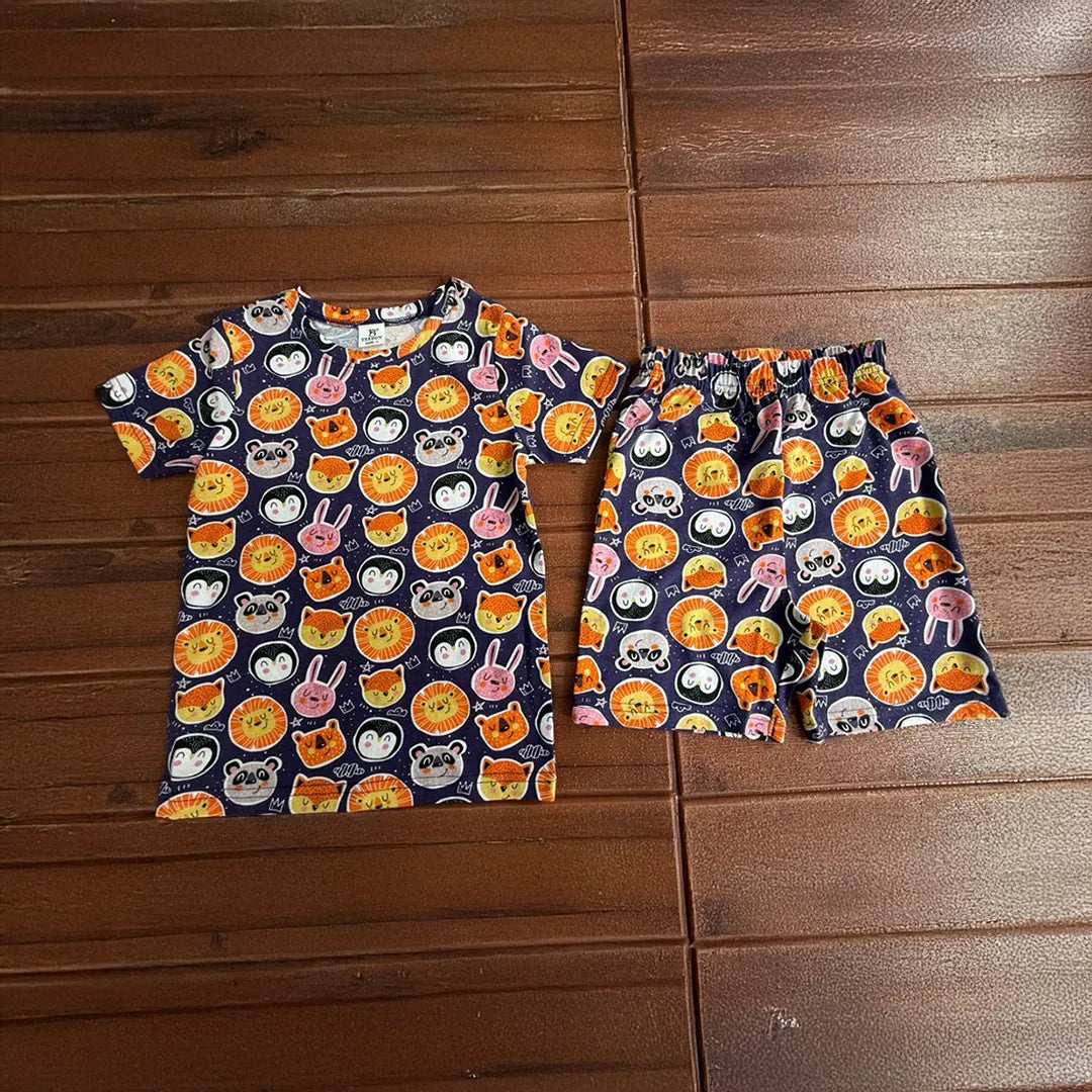 Kids Unisex Short Set Blue Fox Print