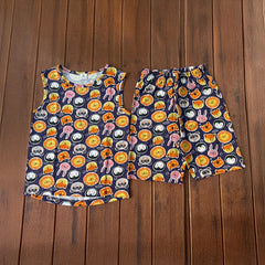 Kids Sleeveless Unisex Short Set Blue Fox Print