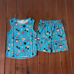Kids Sleeveless Unisex Short Set Blue Heart Print