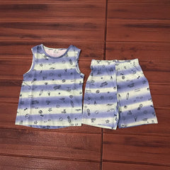 Kids Sleeveless Unisex Short Set Blue Double Color