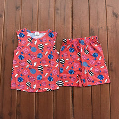 Kids Sleeveless Unisex Short Set Tomato Red Parachute Print