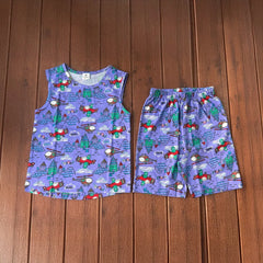 Kids Sleeveless Unisex Short Set Lavender Zet Print