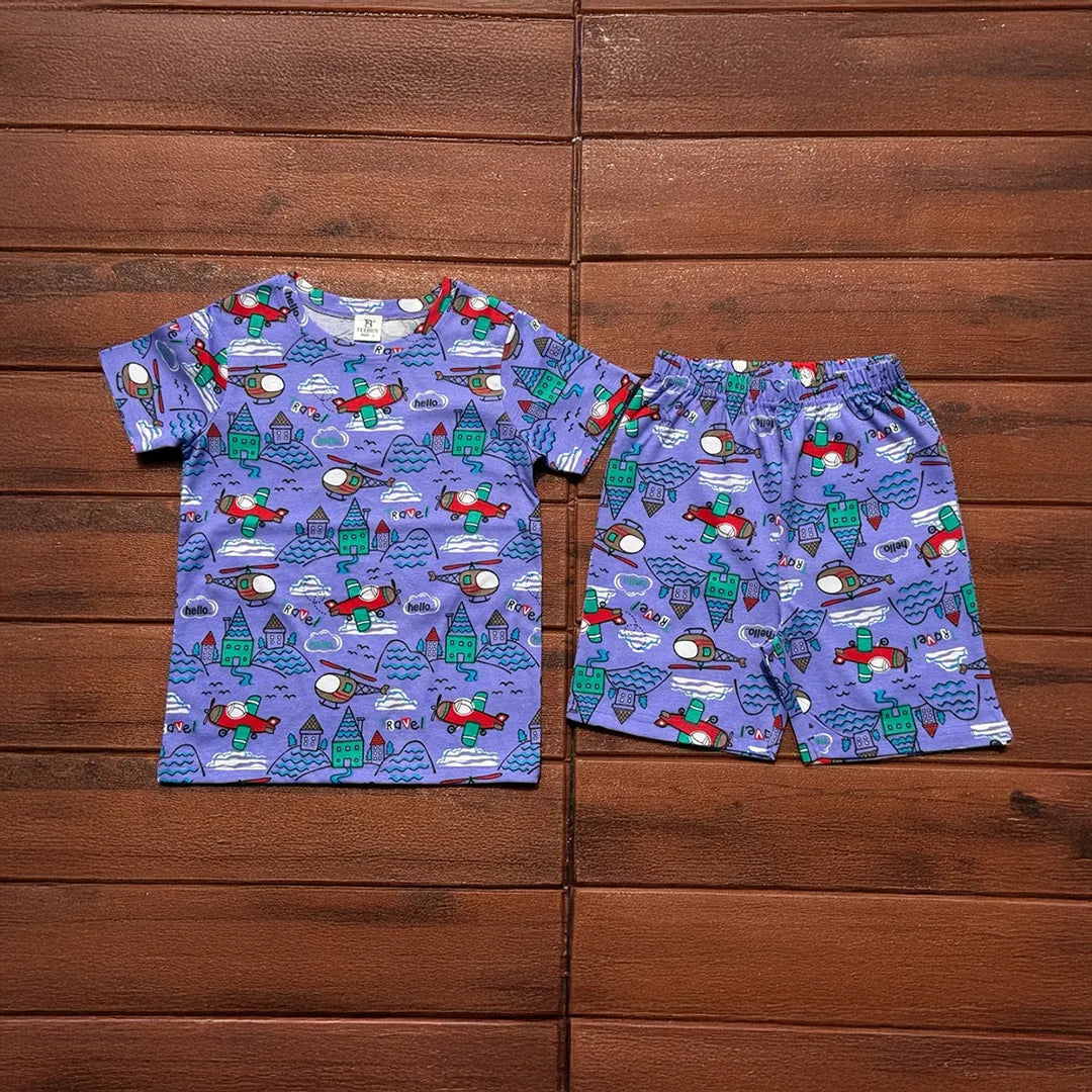 Kids Unisex Short Set Lavender Zet Print