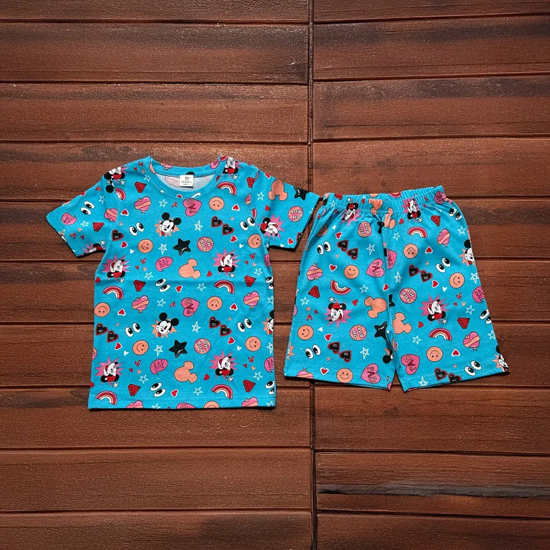 Kids Unisex Short Set Blue Heart Print