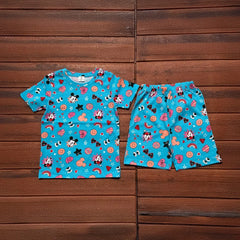 Kids Unisex Short Set Blue Heart Print