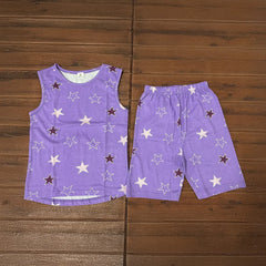 Kids Sleeveless Unisex Short Set Voilet Star Print