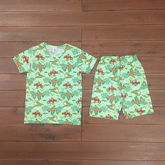 Kids Unisex Short Set Green Aeroplane Print
