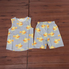 Kids Sleeveless Unisex Short Set Grey Fish Print