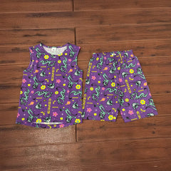 Kids Sleeveless Unisex Short Set Purple Dragon Print