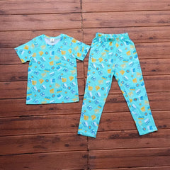 Kids Unisex T-Shirt Pant Set Blue Race Print