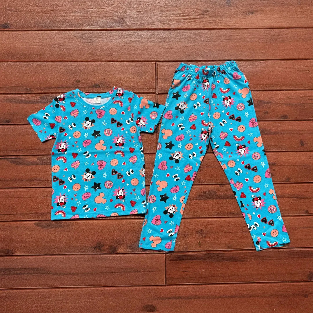 Kids Unisex T-Shirt Pant Set Blue Heart Print