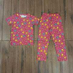 Kids Unisex T-Shirt Pant Set Pink Smiley Print