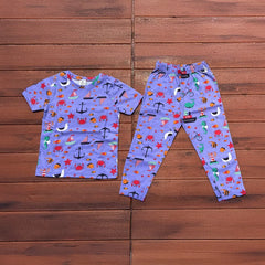 Kids Unisex T-Shirt Pant Set Violet Cycle Print
