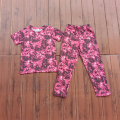 Kids Unisex T-Shirt Pant Set Pink Dye And Dye Print