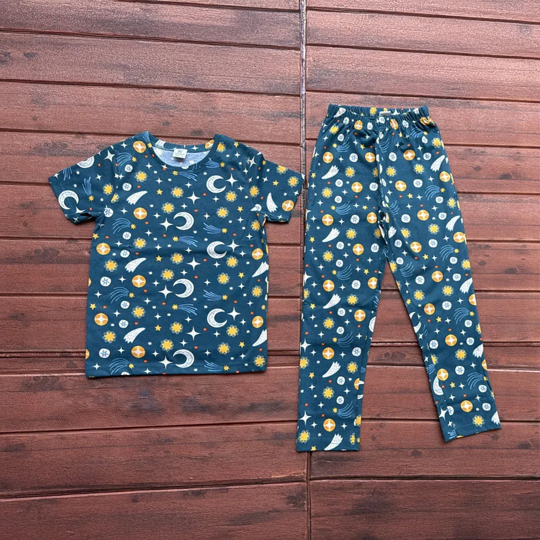 Kids Unisex T-Shirt Pant Set Blue Moon Print