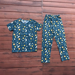 Kids Unisex T-Shirt Pant Set Blue Moon Print