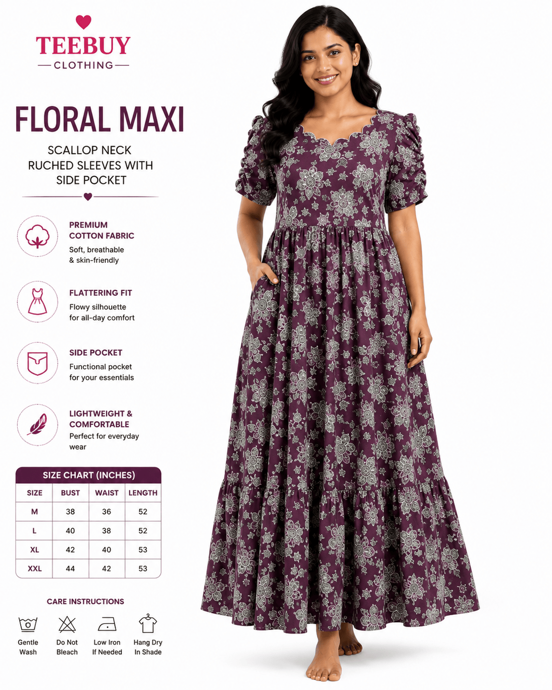Teebuyclothing Teebuy Fancy Maxi Purple kalamkari Teebuy Fancy Maxi Purple kalamkari