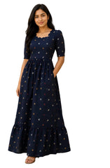 Teebuy Regular Maxi Navy Blue Leaf - TeebuyclothingTeebuy Regular Maxi Navy Blue Leaf for women & kids - Teebuyclothing