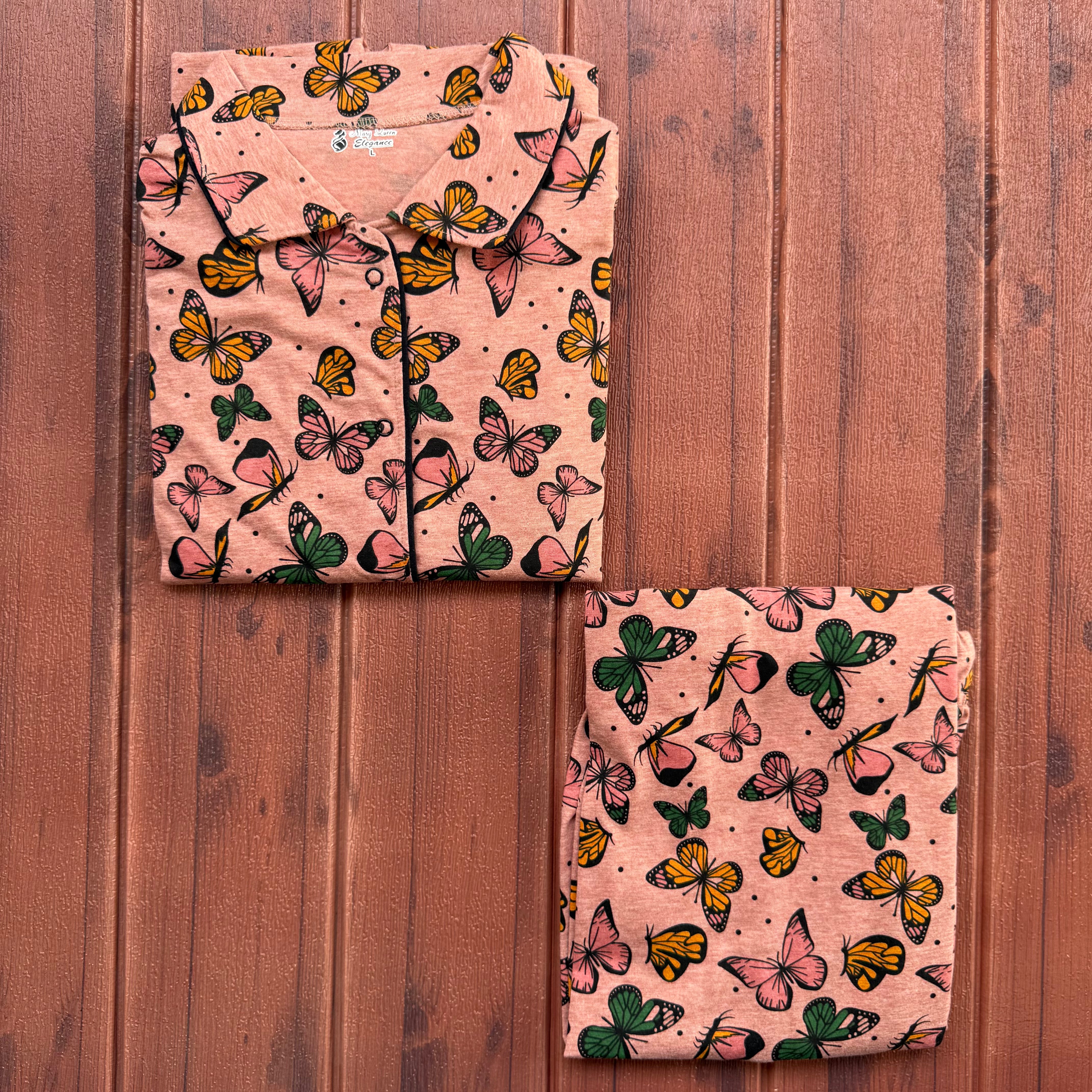 Teebuyclothing ELITE WOMENS SHIRT + PANT PYJAMA SET PEACH BUTTERFLY ELITE WOMENS SHIRT + PANT PYJAMA SET PEACH BUTTERFLY