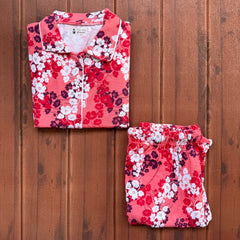 Teebuyclothing ELITE WOMENS SHIRT + PANT PYJAMA SET RED FLOWERS ELITE WOMENS SHIRT + PANT PYJAMA SET RED FLOWERS