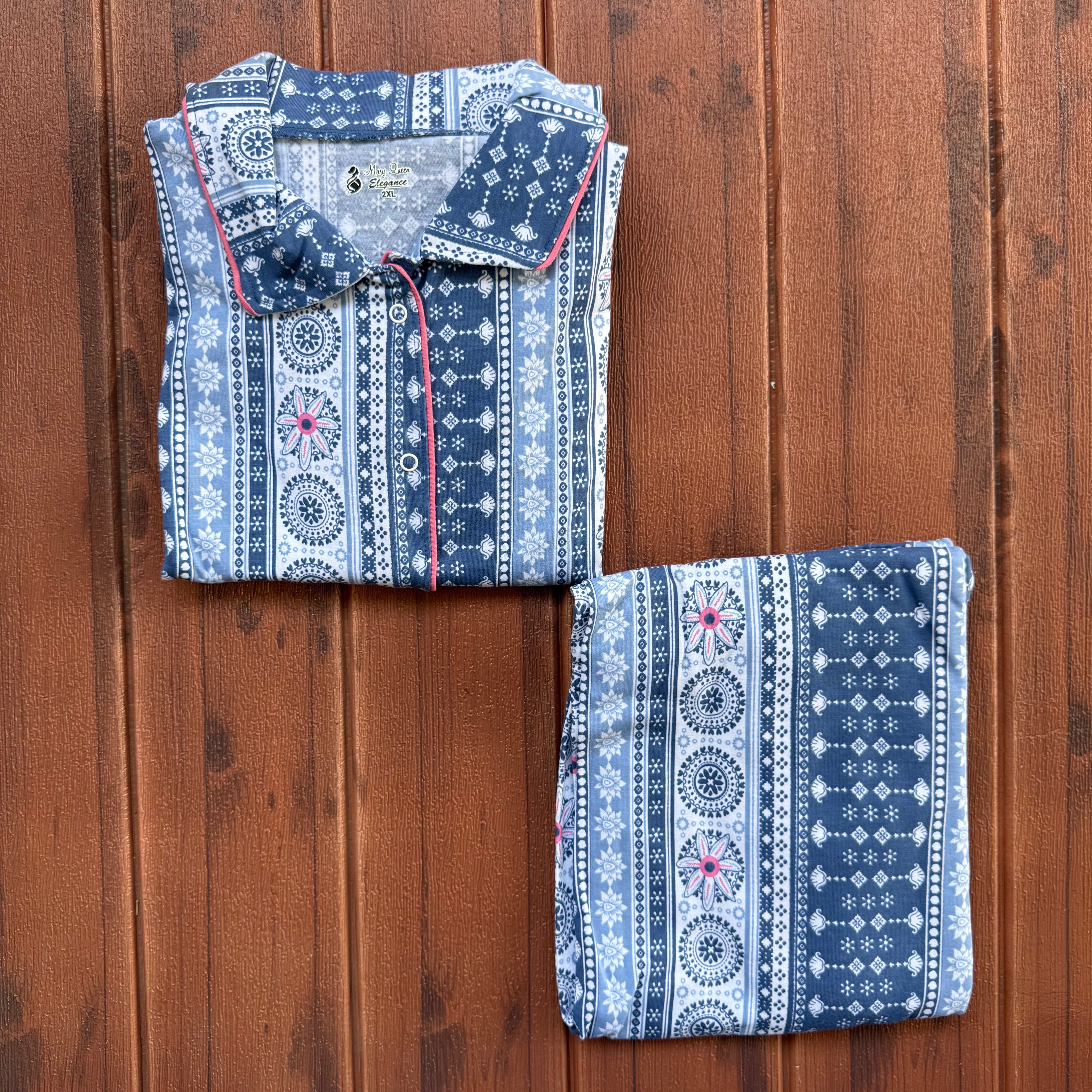 Teebuyclothing ELITE WOMENS SHIRT + PANT PYJAMA SET BLUE RANGOLI ELITE WOMENS SHIRT + PANT PYJAMA SET BLUE RANGOLI