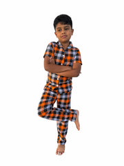 Teebuyindia kids wear ELITE  KIDS UNISEX SHIRT SET ORANGE CHECKS ELITE  KIDS UNISEX SHIRT SET ORANGE CHECKS