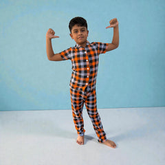 Teebuyindia kids wear ELITE  KIDS UNISEX SHIRT SET ORANGE CHECKS ELITE  KIDS UNISEX SHIRT SET ORANGE CHECKS