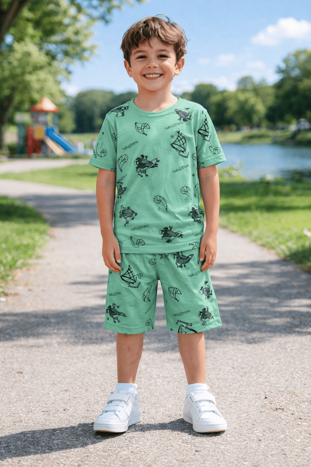 Teebuyindia SS-3 ELITE KIDS UNISEX SHORT SET GREEN BASKET BALL SS-3 ELITE KIDS UNISEX SHORT SET GREEN BASKET BALL