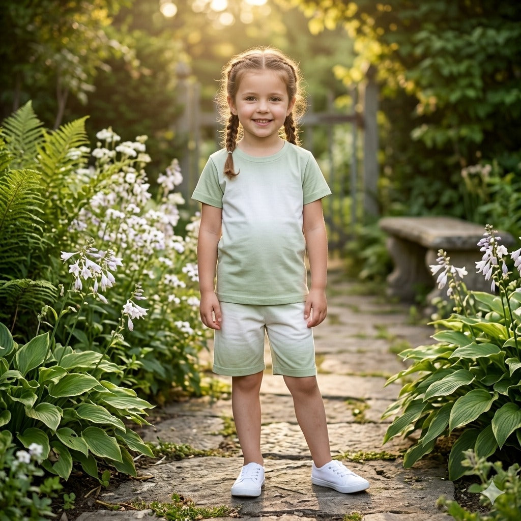 SS-14 ELITE KIDS UNISEX SHORT SET GREEN COOL PRINT