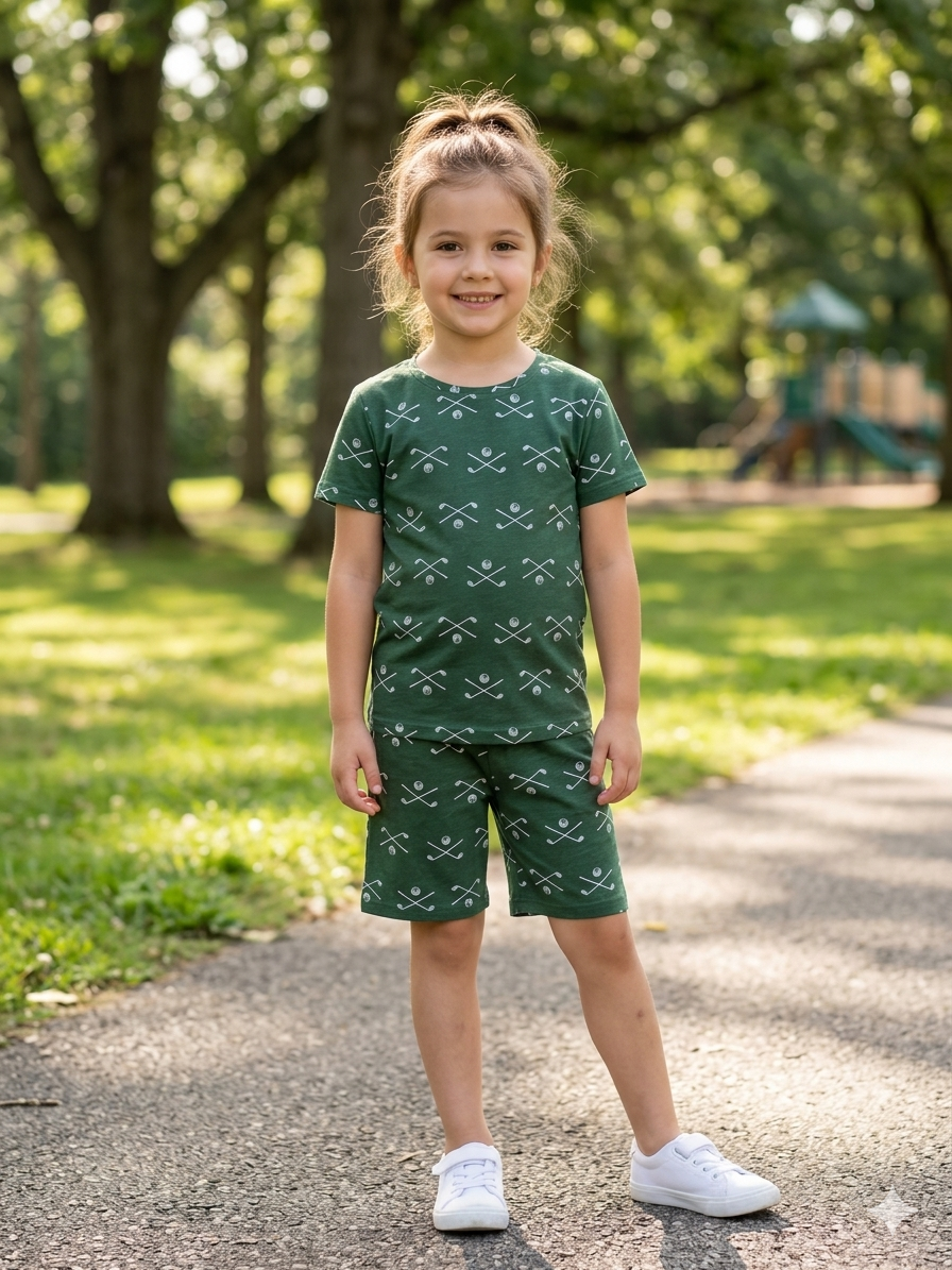 SS-9 ELITE KIDS UNISEX SHORT SET DARK GREEN HOCKEY SET