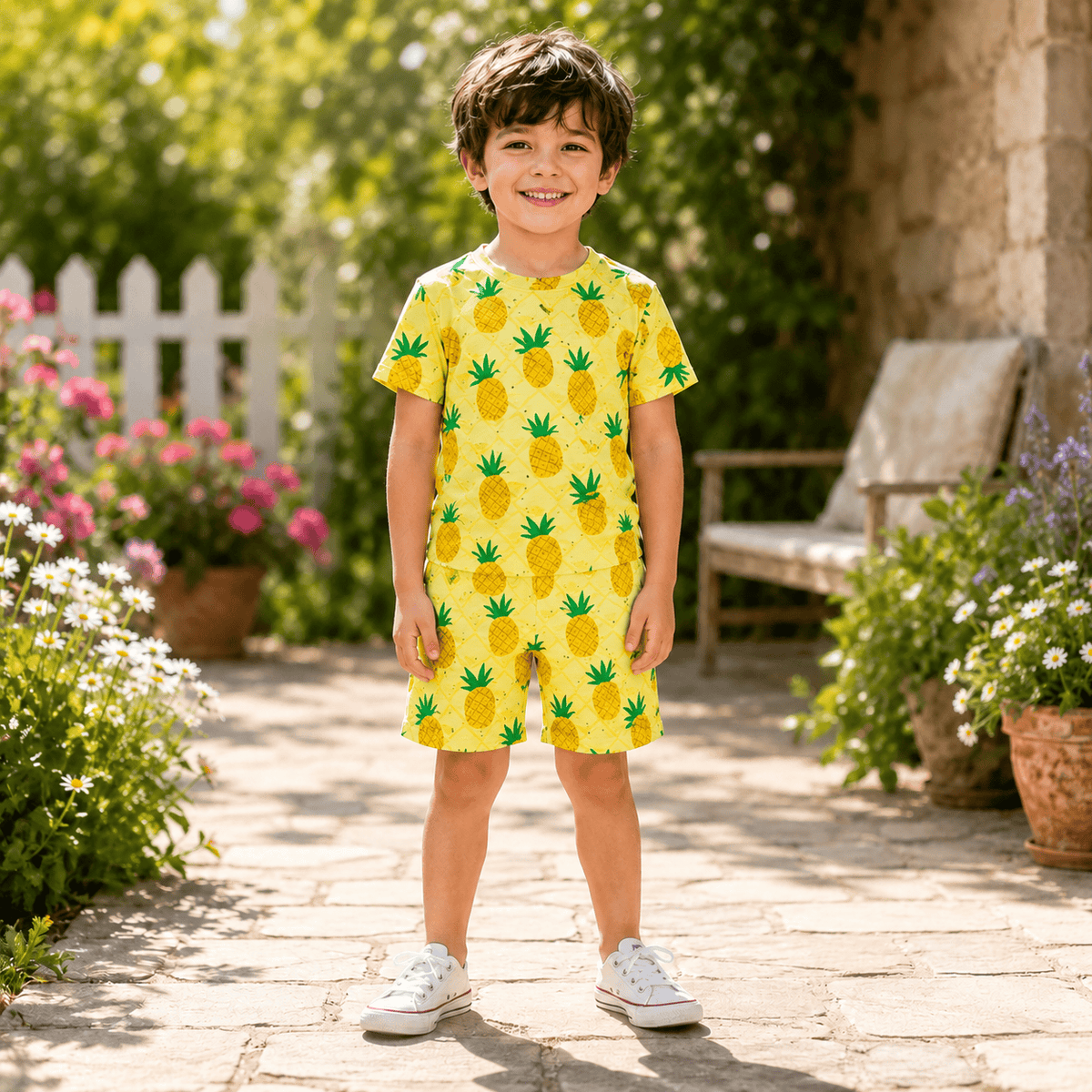Teebuyindia kids wear ELITE KIDS UNISEX  SHORTSET-PINEAPPLE ELITE KIDS UNISEX  SHORTSET-PINEAPPLE