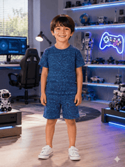 Teebuyindia kids wear ELITE KIDS UNISEX  SHORTSET-Navy Circuit ELITE KIDS UNISEX  SHORTSET-Navy Circuit