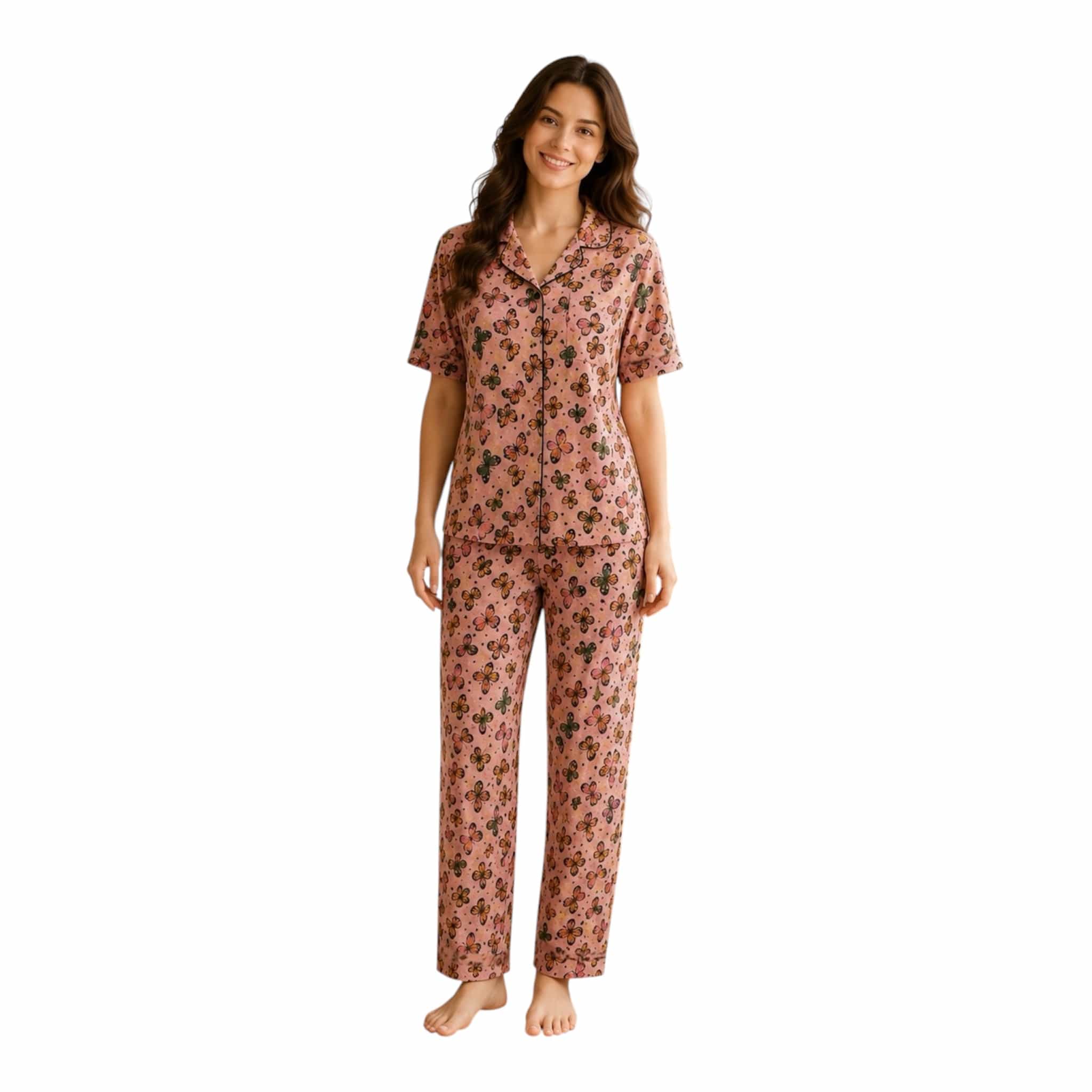 Teebuyclothing ELITE WOMENS SHIRT + PANT PYJAMA SET PEACH BUTTERFLY ELITE WOMENS SHIRT + PANT PYJAMA SET PEACH BUTTERFLY