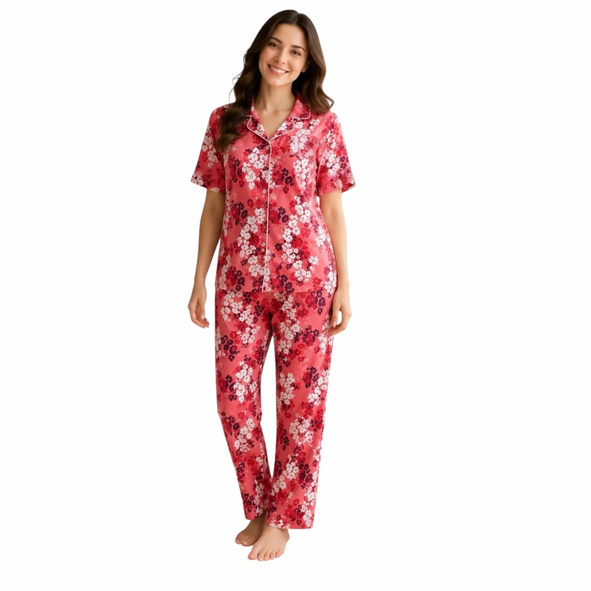 Teebuyclothing ELITE WOMENS SHIRT + PANT PYJAMA SET RED FLOWERS ELITE WOMENS SHIRT + PANT PYJAMA SET RED FLOWERS