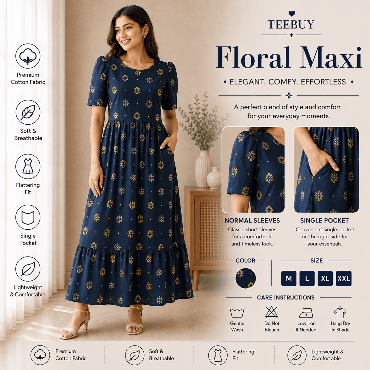Teebuyclothing Teebuy Regular Maxi Navy Blue Floral Teebuy Regular Maxi Navy Blue Floral